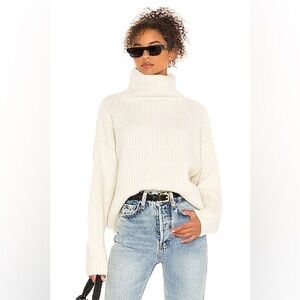Anine Bing Cream Ribbed Cowl-Neck Sweater